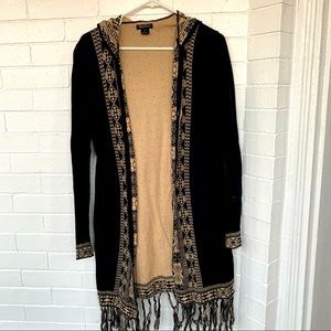 Lucky Brand Long Hooded Fringe Cardigan - M